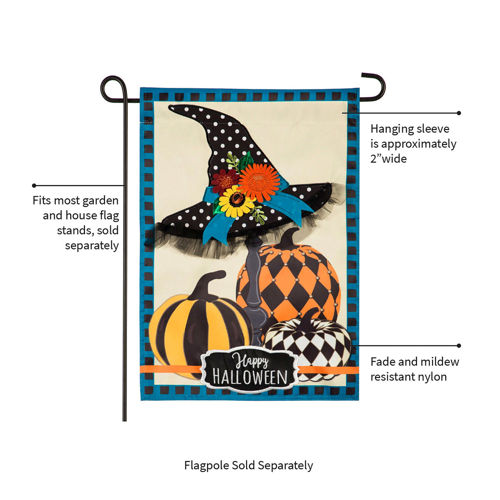 Witch Hat and Pumpkins Garden Applique Flag