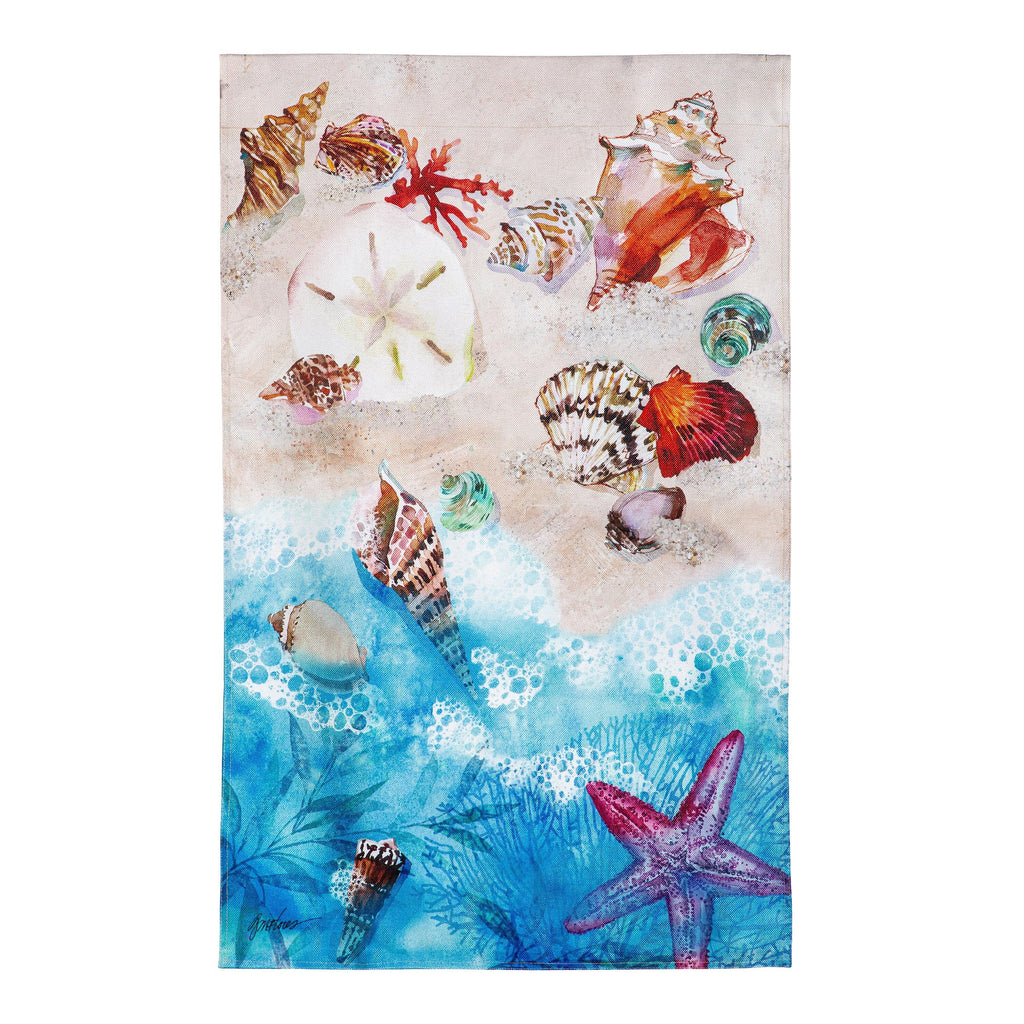 Seashells By The Shore Burlap House Flag