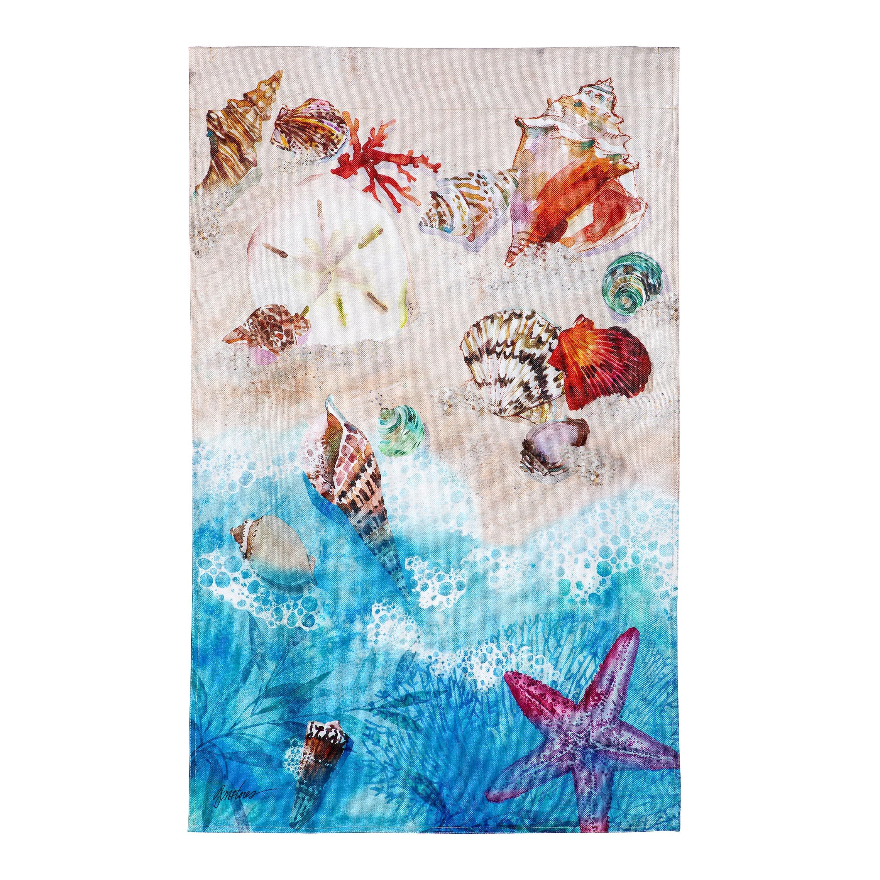 Seashells By The Shore Burlap House Flag