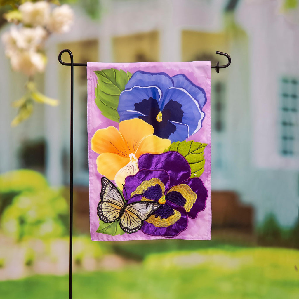 Pansy & Butterfly Applique Garden Flag