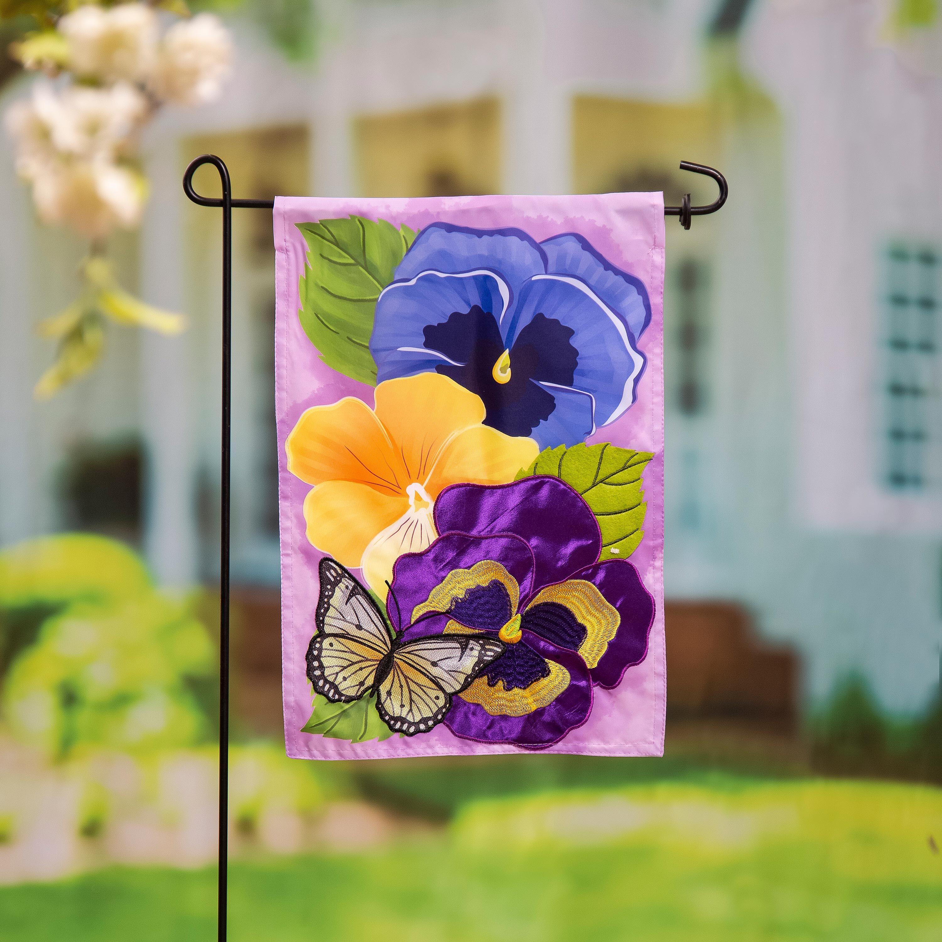 Pansy & Butterfly Applique Garden Flag