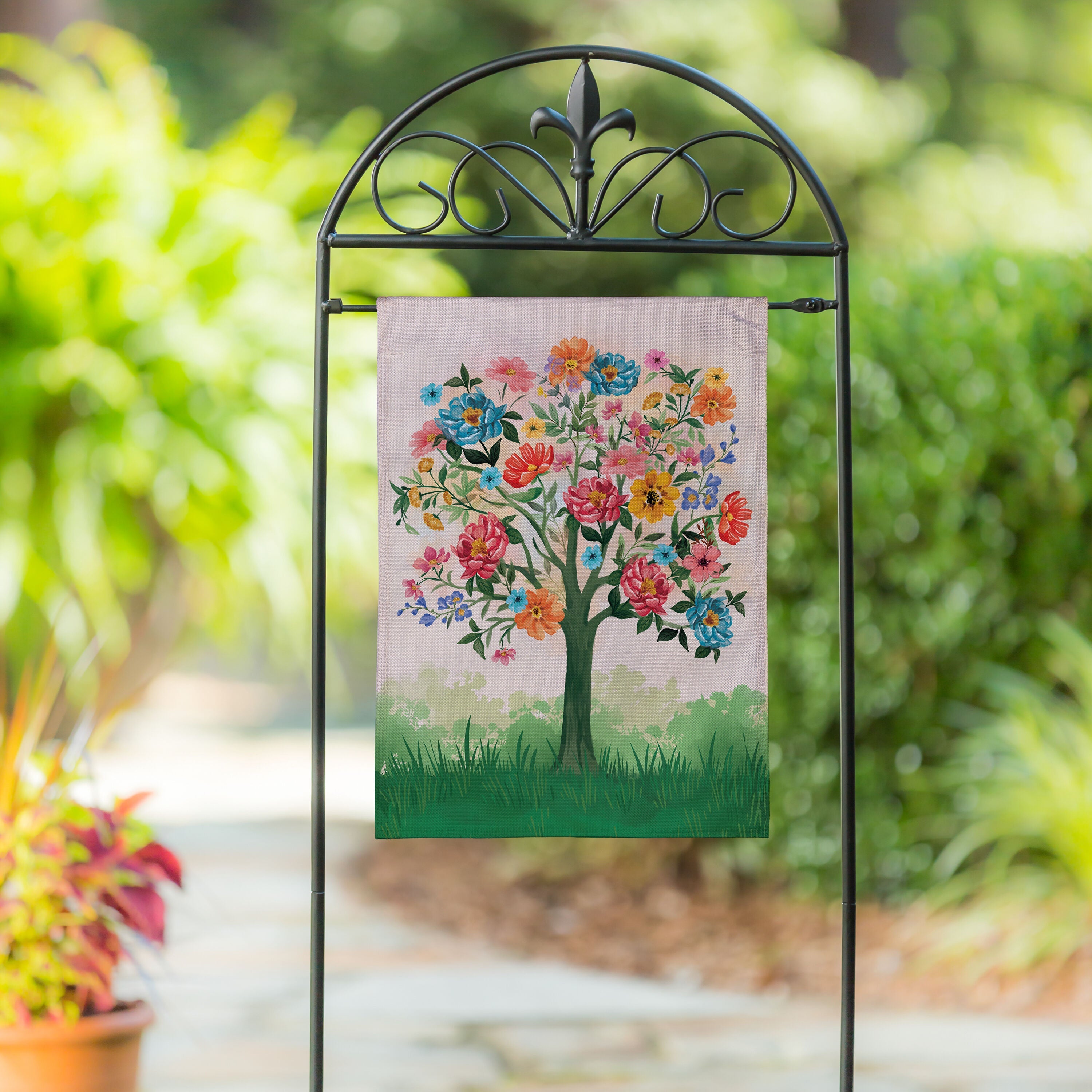 Blooming Tree of Life Burlap Garden Flag