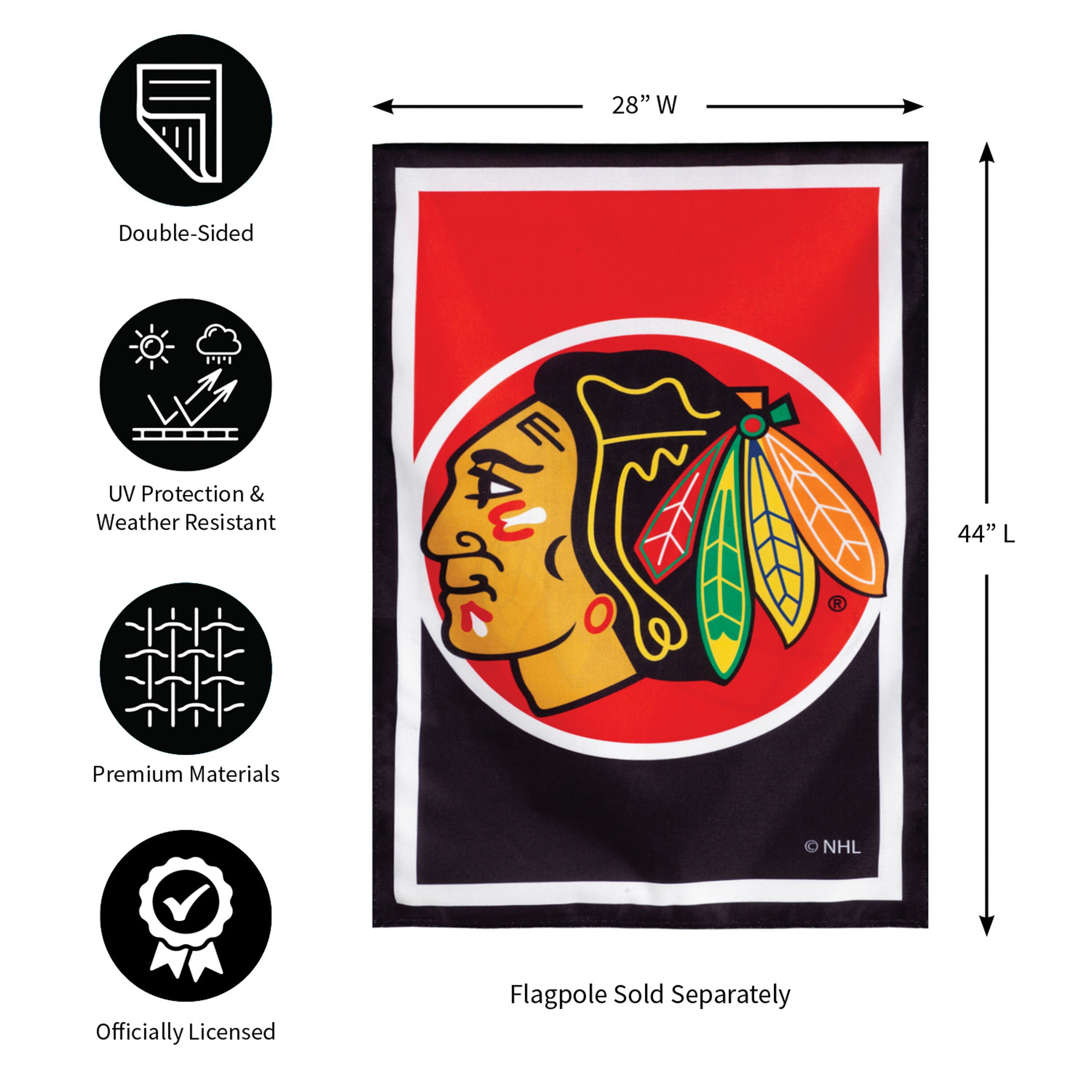 NHL Hockey Burlap House Flag, Chicago Blackhawks