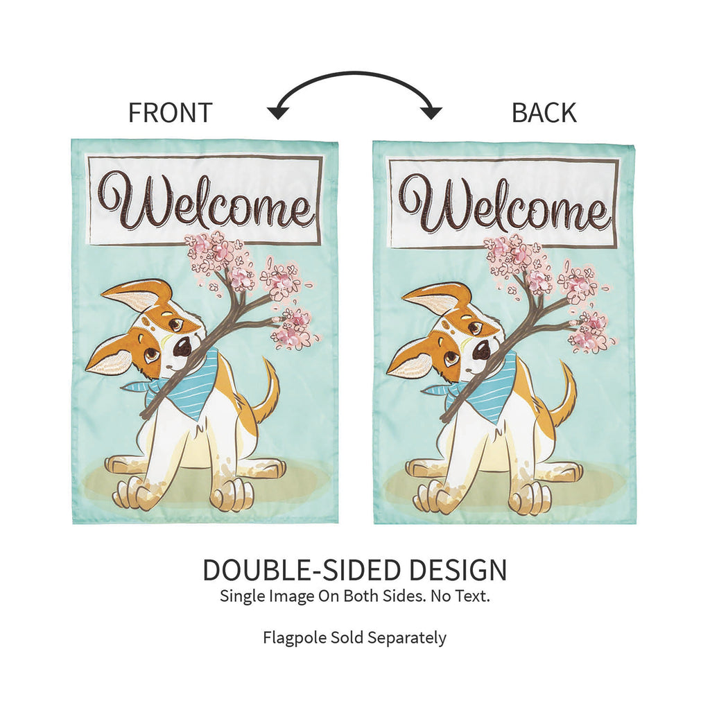 Welcome Pup Applique Garden Flag