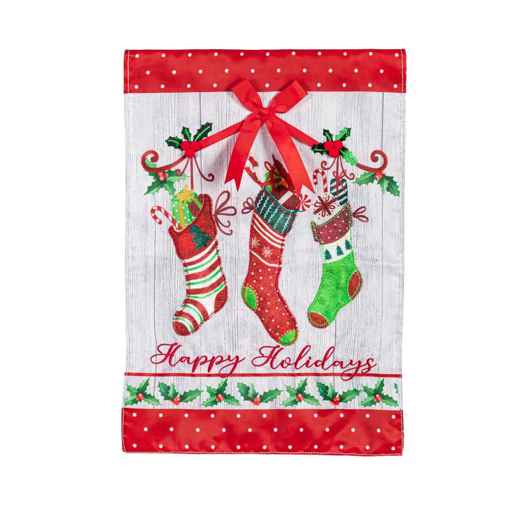 Happy Holidays Stocking Applique Garden Flag