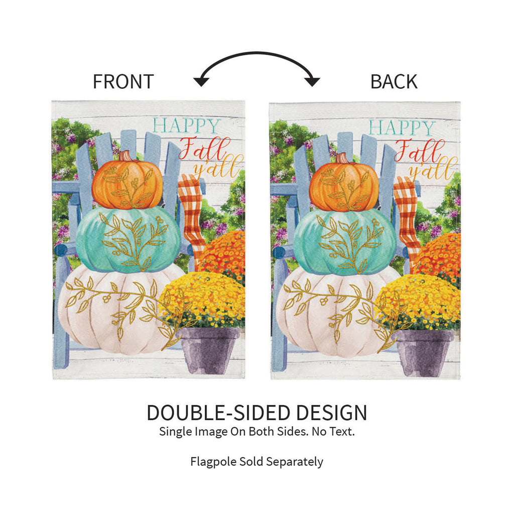 Happy Fall Stacked Pumpkins Garden Linen Flag