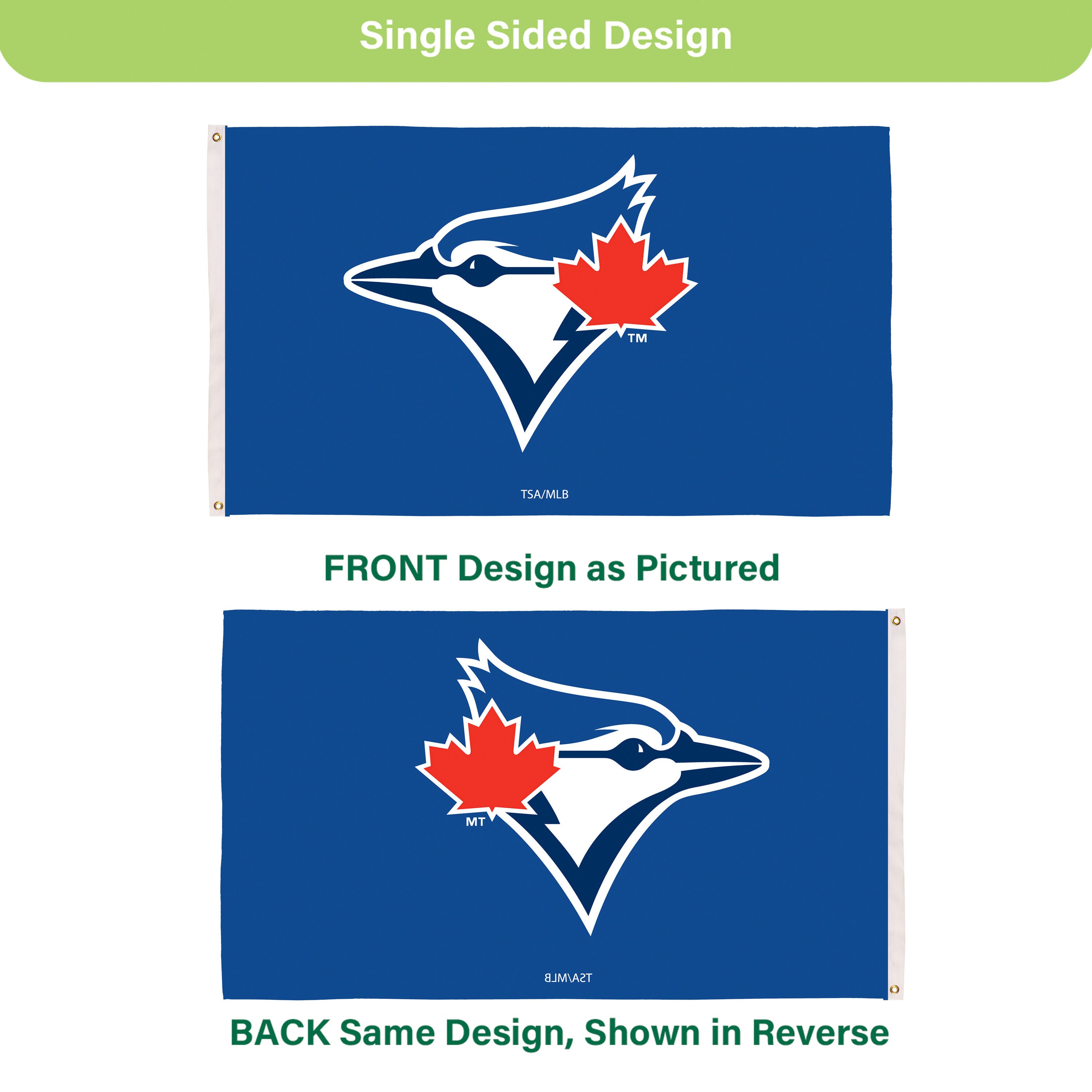 Toronto Blue Jays Single Sided Flag w/ 2 Grommets, 3'x5'
