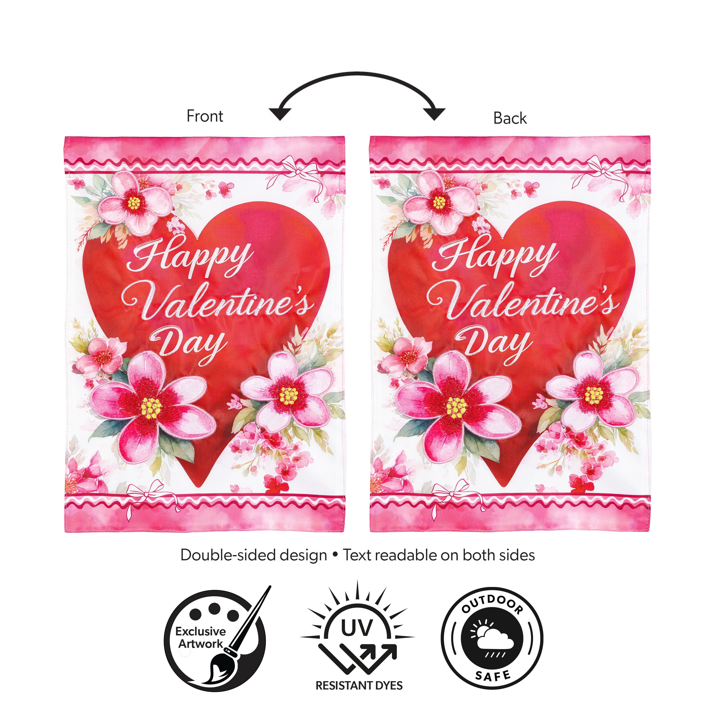 Happy Valentine’s Day Heart Applique Garden Flag