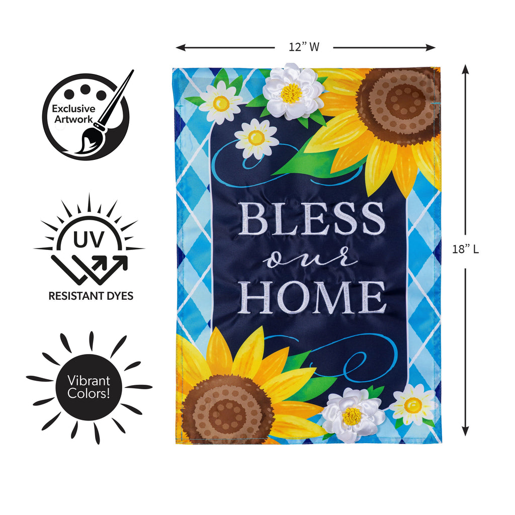 Bless Our Home Sunflowers Applique Garden Flag