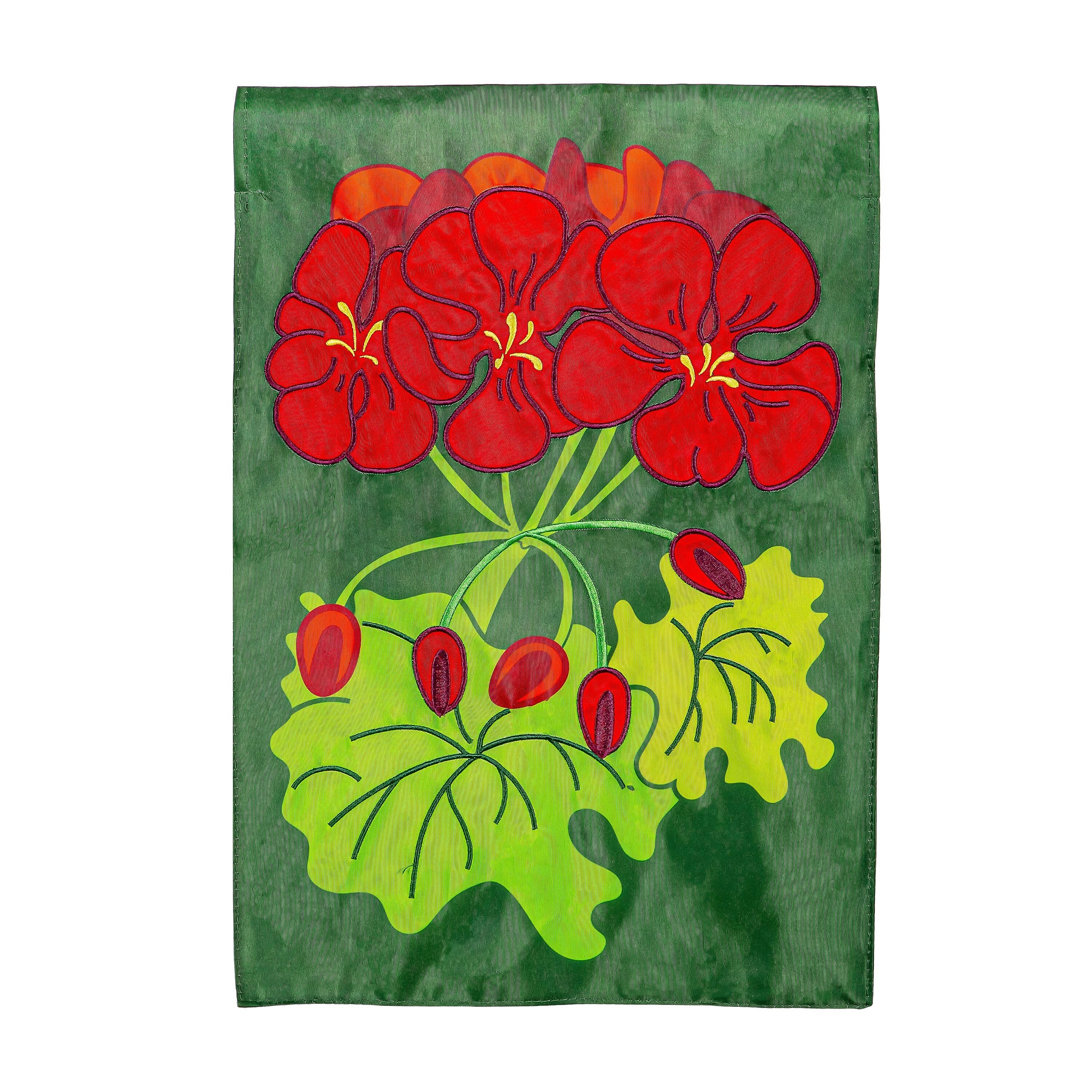 Geraniums Applique Garden Flag