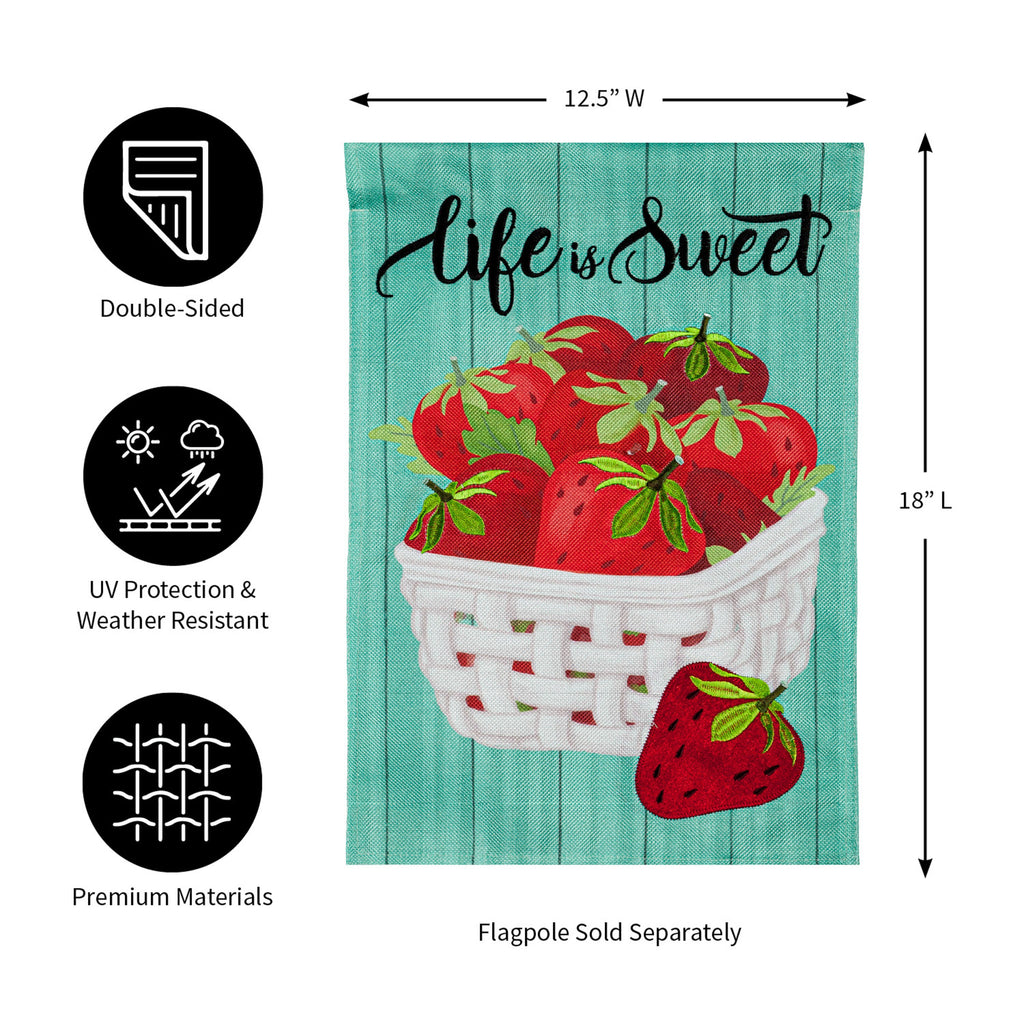 Life is Sweet Strawberries Garden Burlap Flag