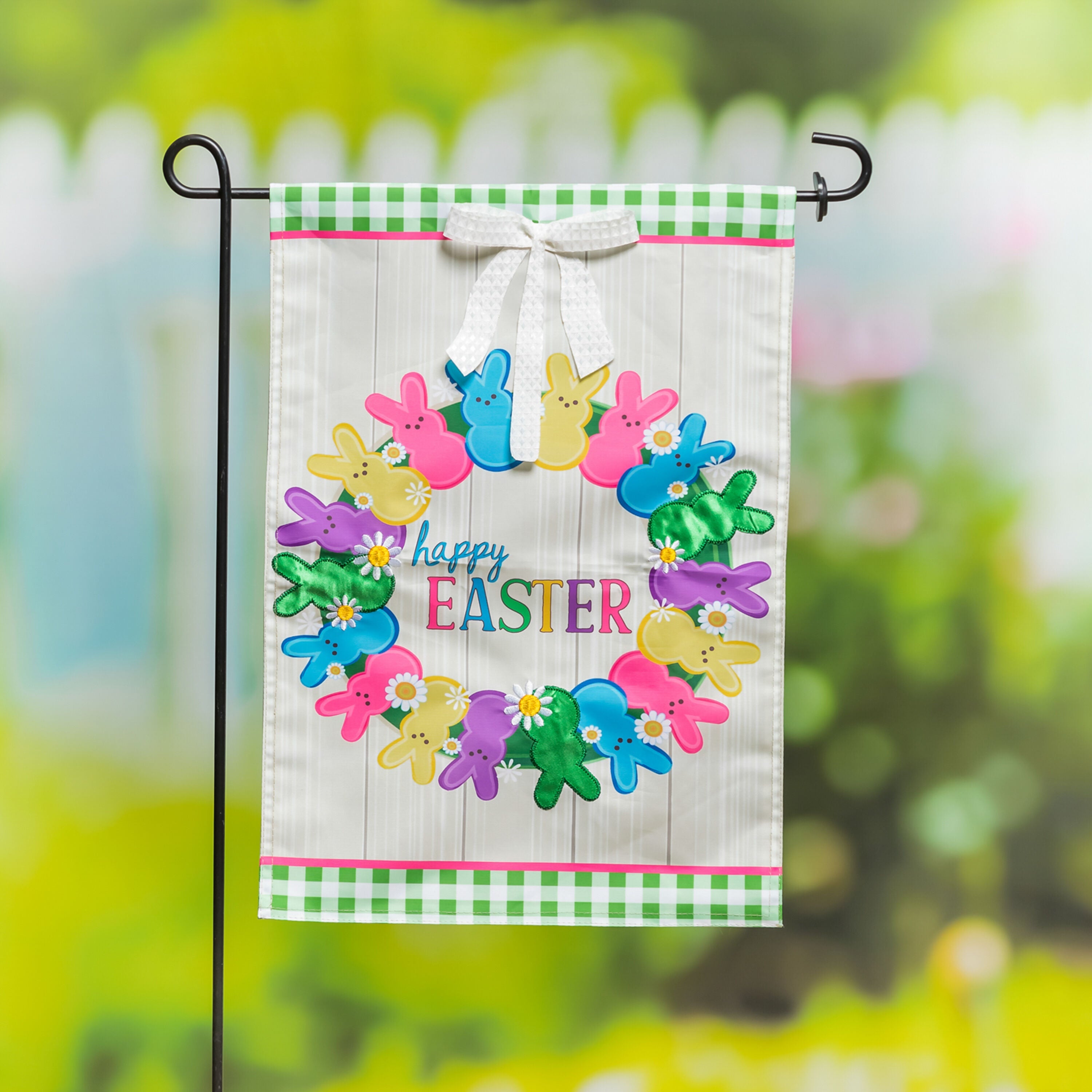 Colorful Bunny Wreath Garden Applique Flag