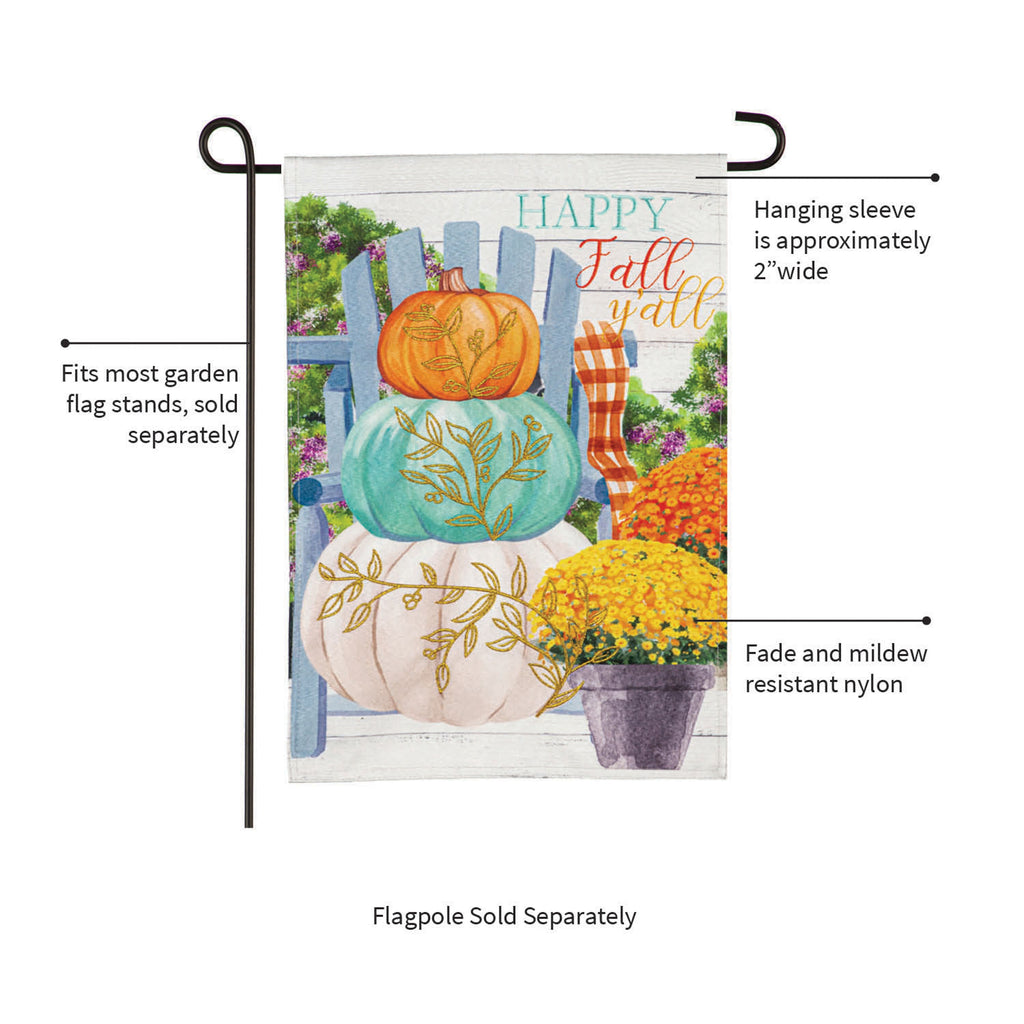 Happy Fall Stacked Pumpkins Garden Linen Flag
