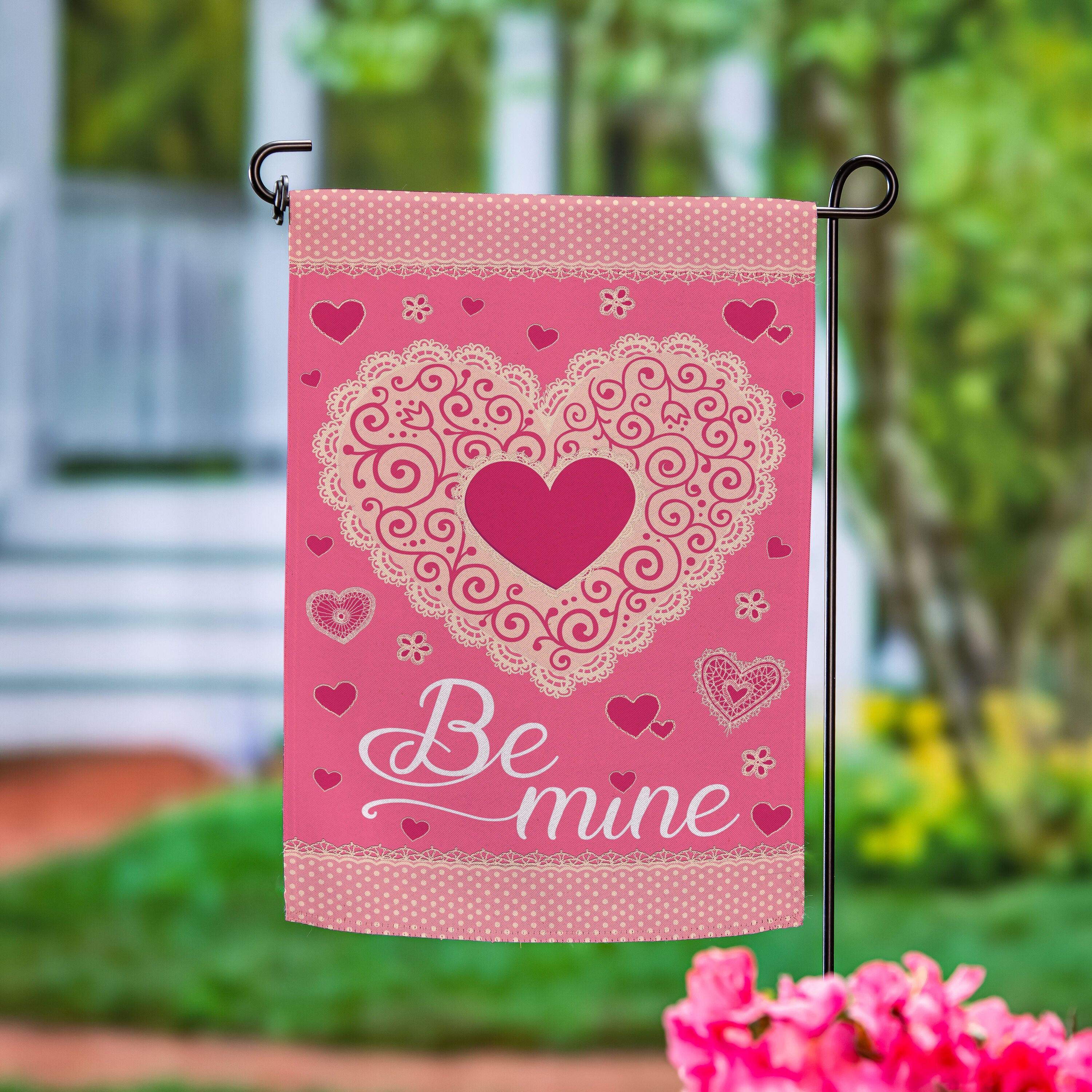 Laced Heart Be Mine Suede Garden Flag