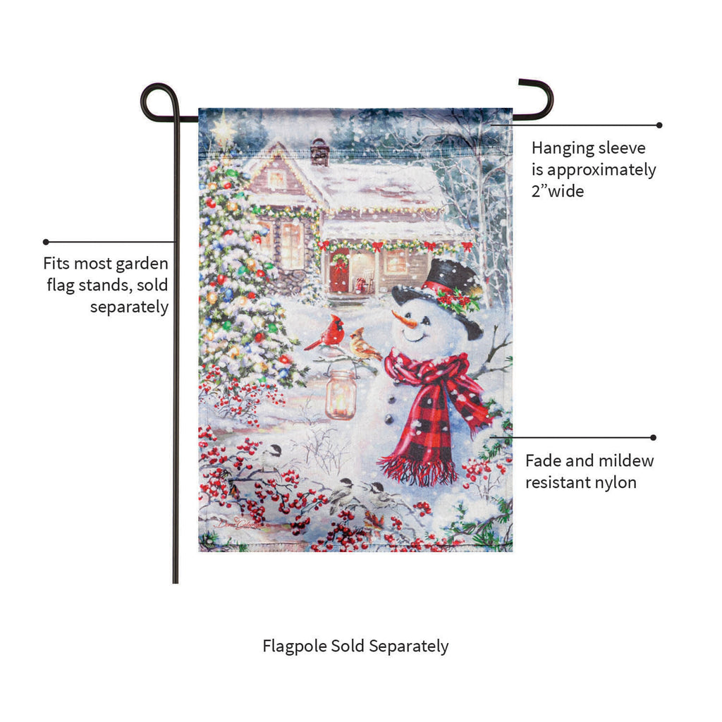 Cottage in the Snow Lustre Garden Flag