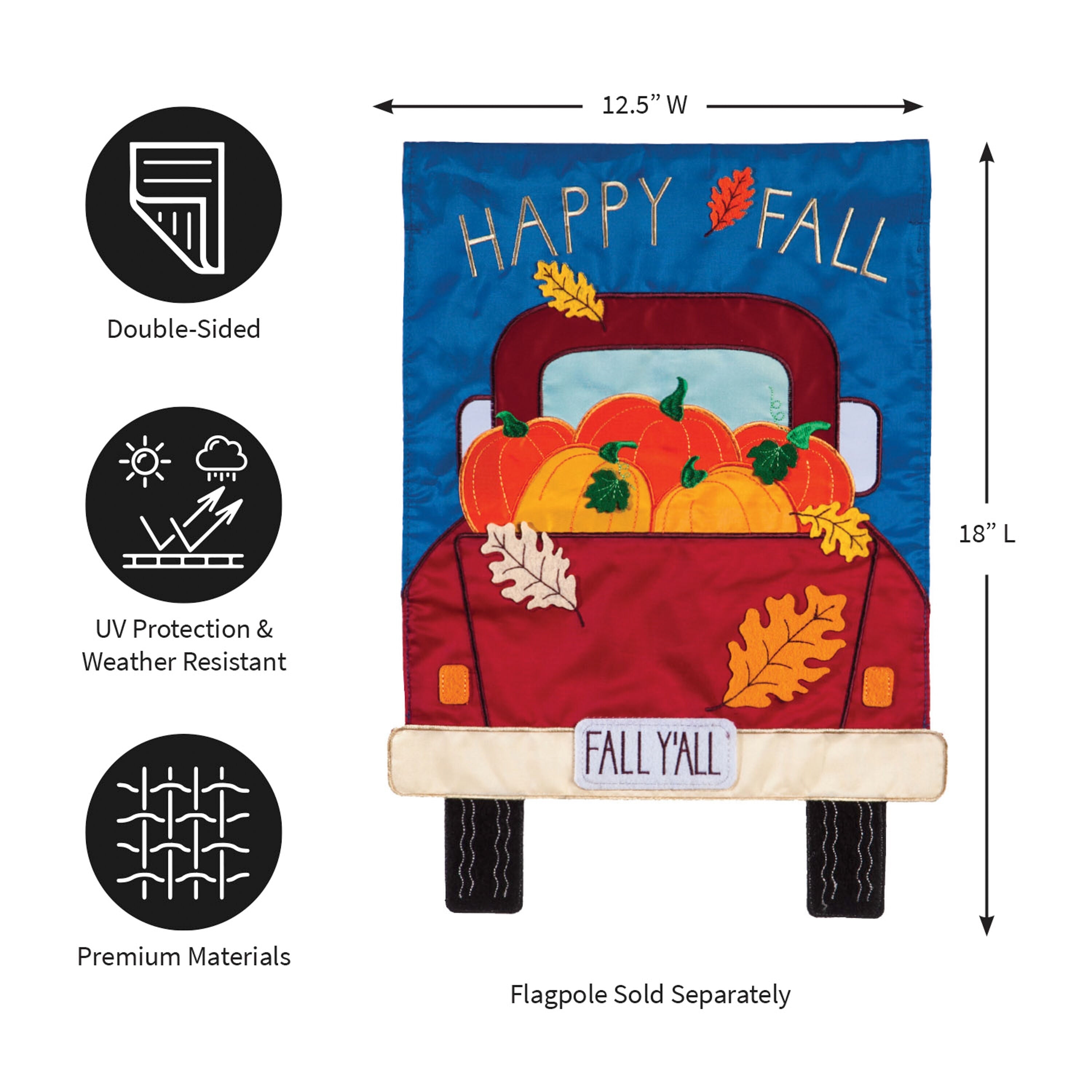 Happy Fall Pickup Truck Garden Applique Flag