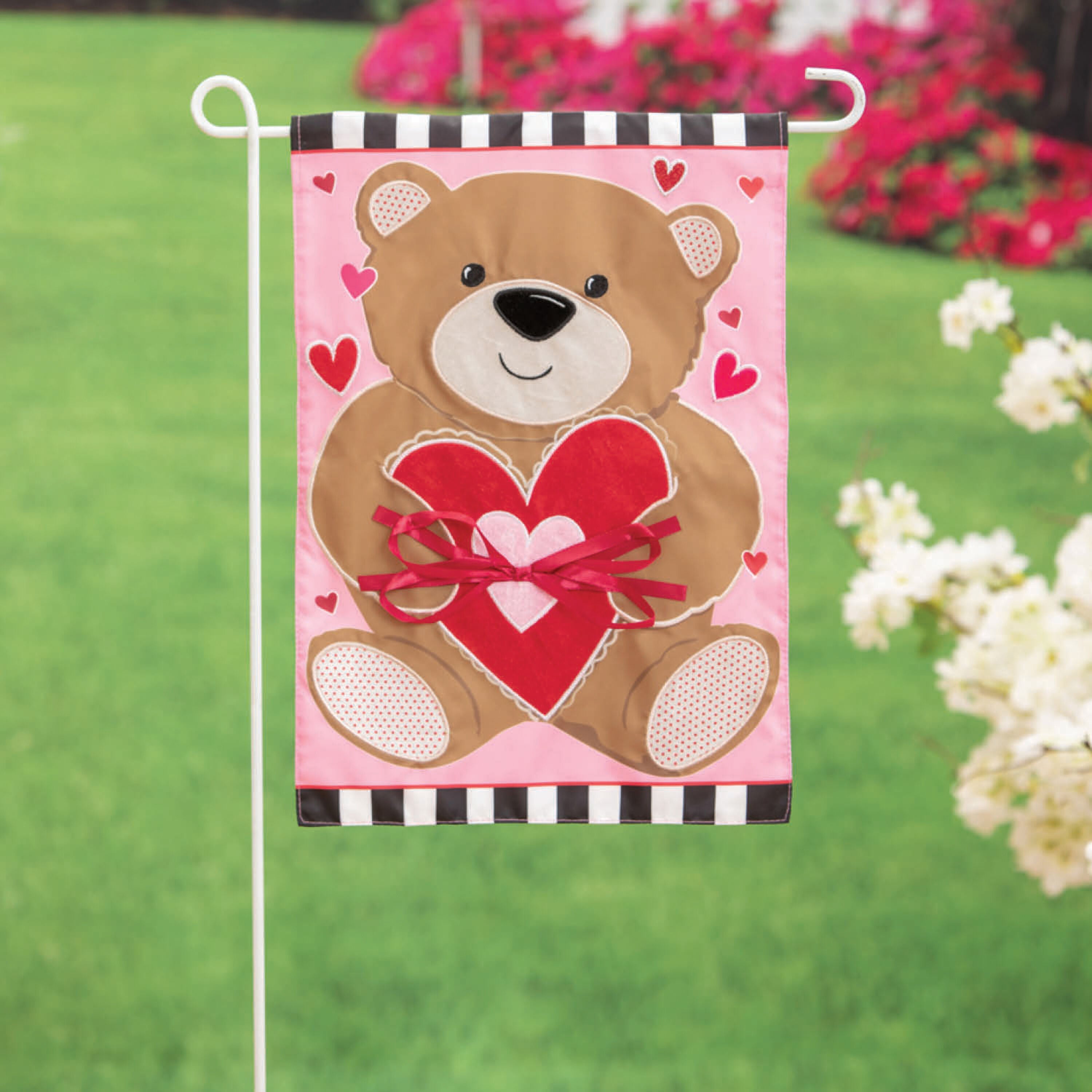 Valentine's Bear Applique Garden Flag