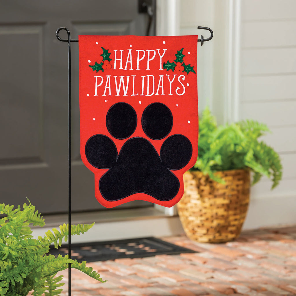Happy Pawlidays Burlap Garden Flag