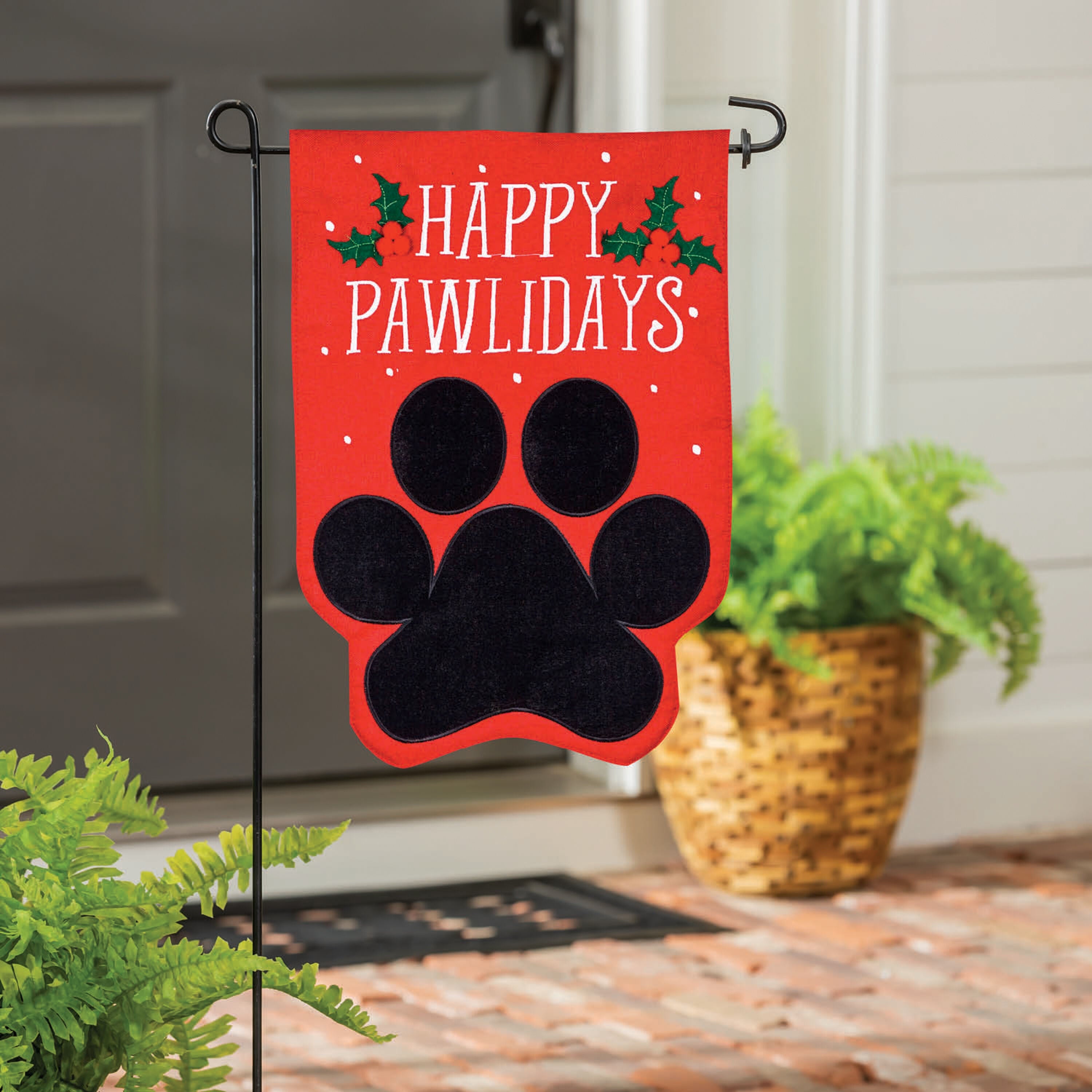 Happy Pawlidays Burlap Garden Flag