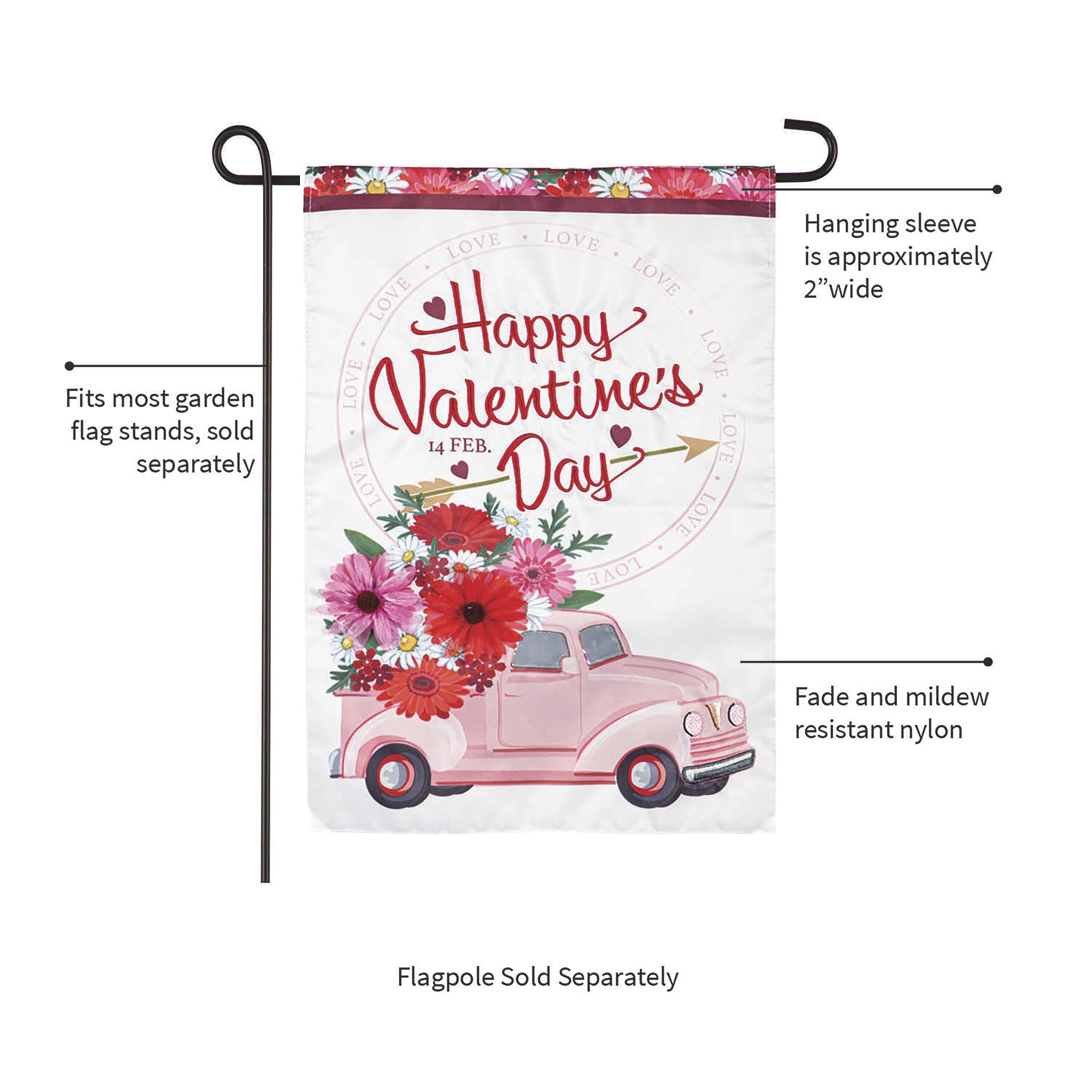 Valentine's Flower Truck Applique Garden Flag
