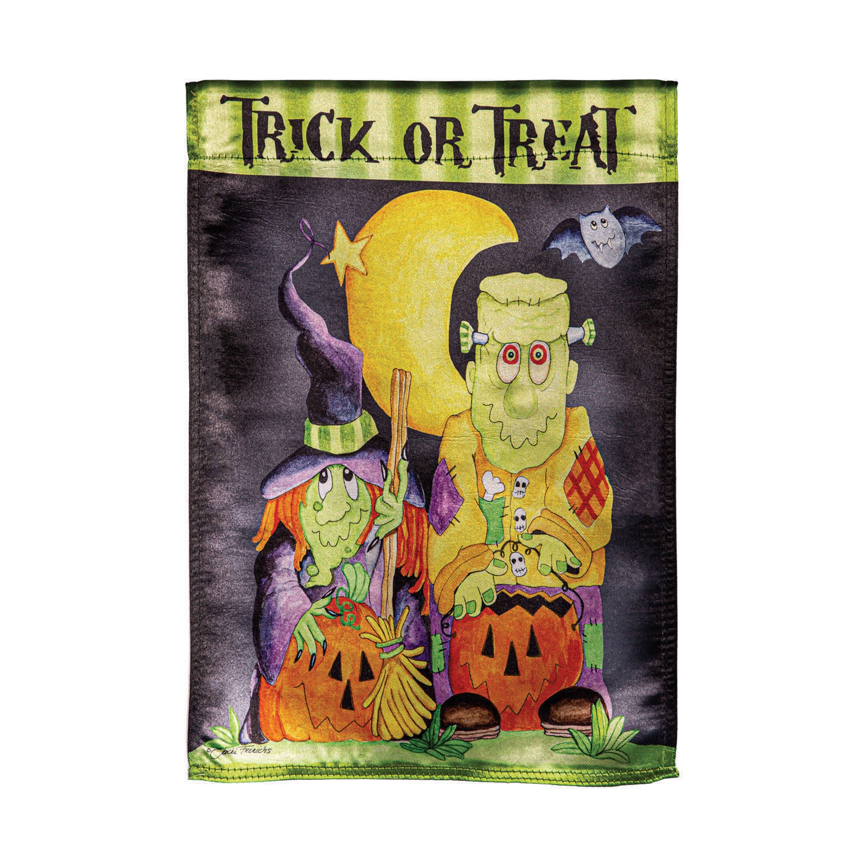 Scary Trick or Treat Lustre Garden Flag