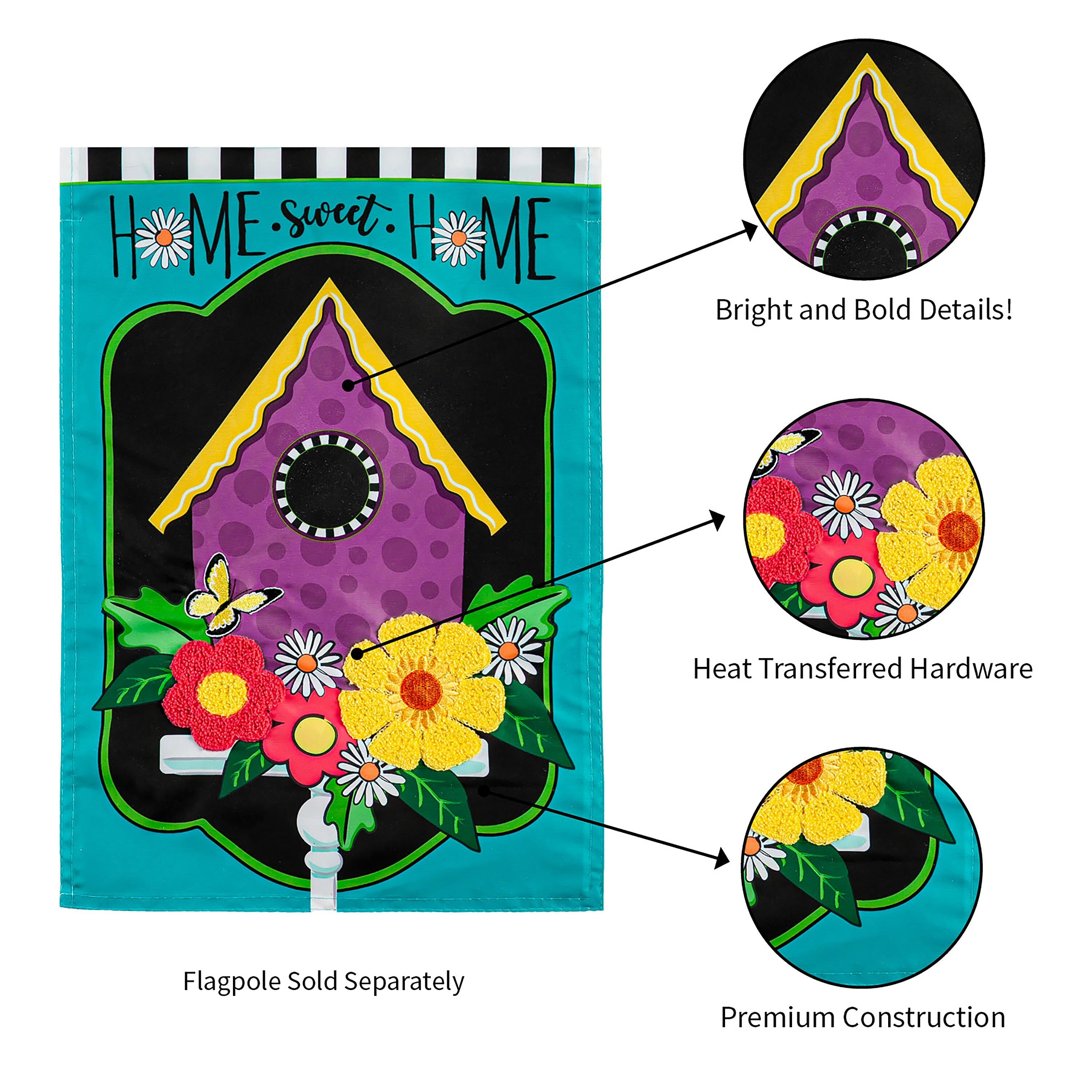 Daisy Birdhouse Garden Applique Flag