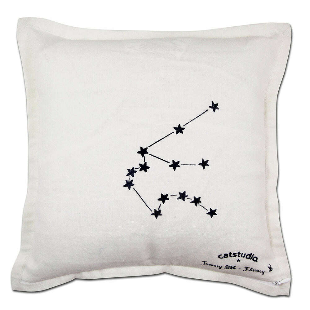 Aquarius Astrology Hand-Embroidered Pillow by Cat Studio