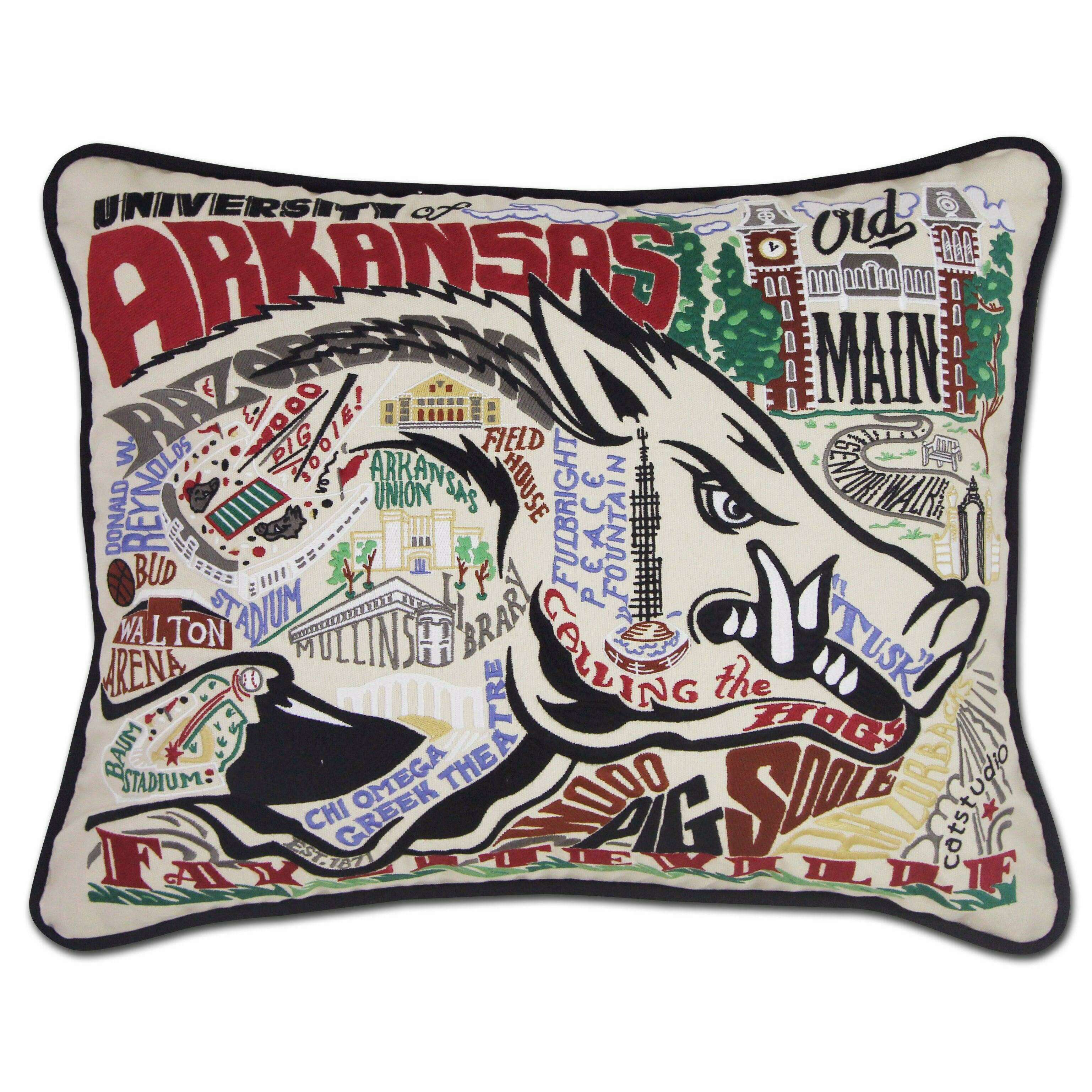 Arkansas, University of Collegiate Hand-Embroidered Pillow