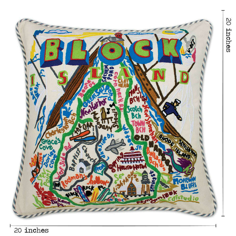 Block Island Hand-Embroidered Pillow
