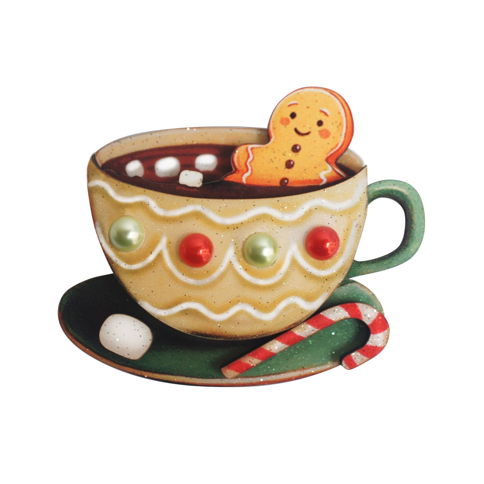 Christmas Cup Brooch by Laliblue – Retro Kitschy Statement Brooch for Collectors