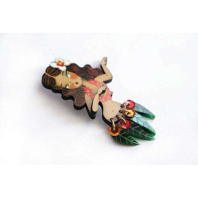 Brunette Hula Girl Brooch by Laliblue