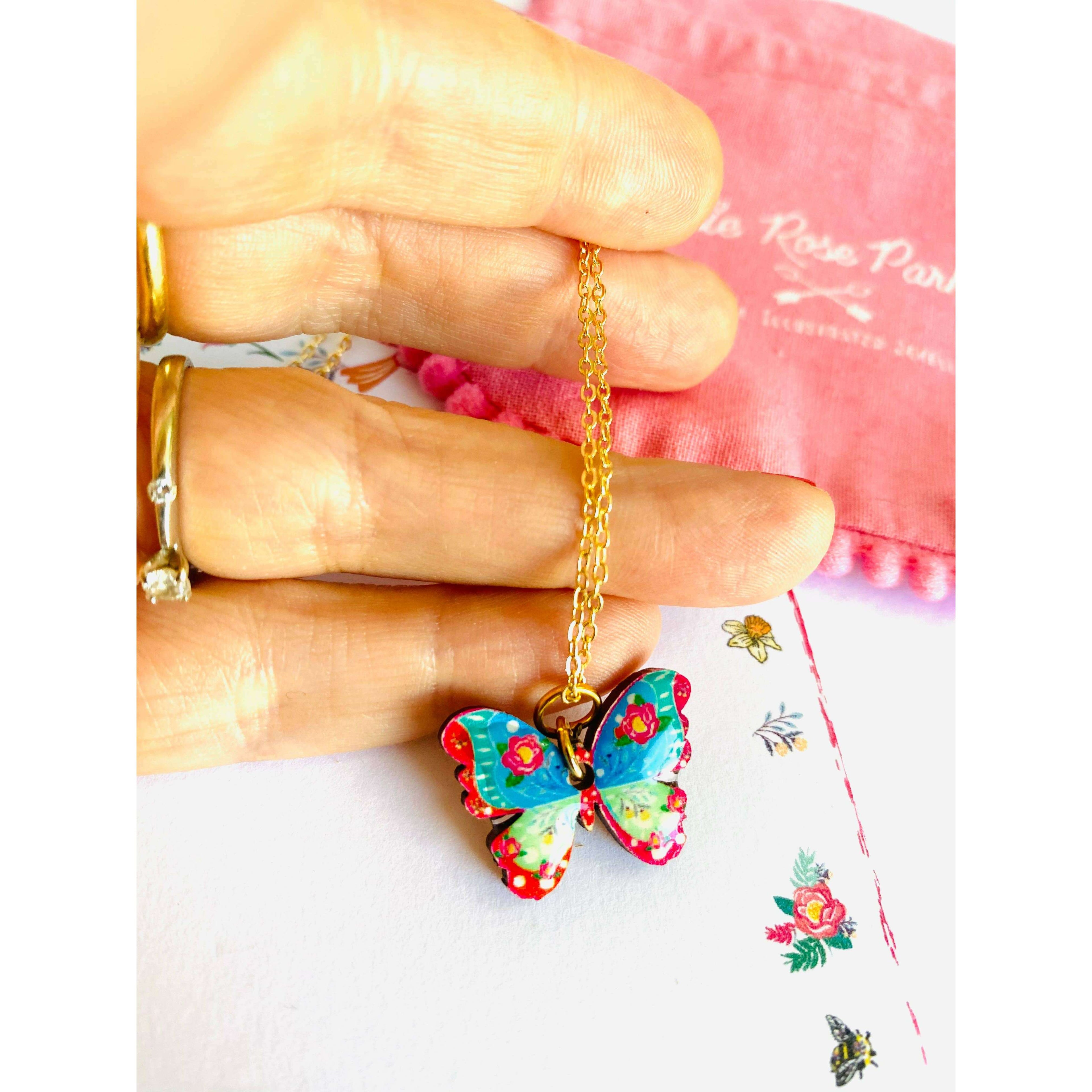 Butterfly Necklace on Gold Chain by Rosie Rose Parker