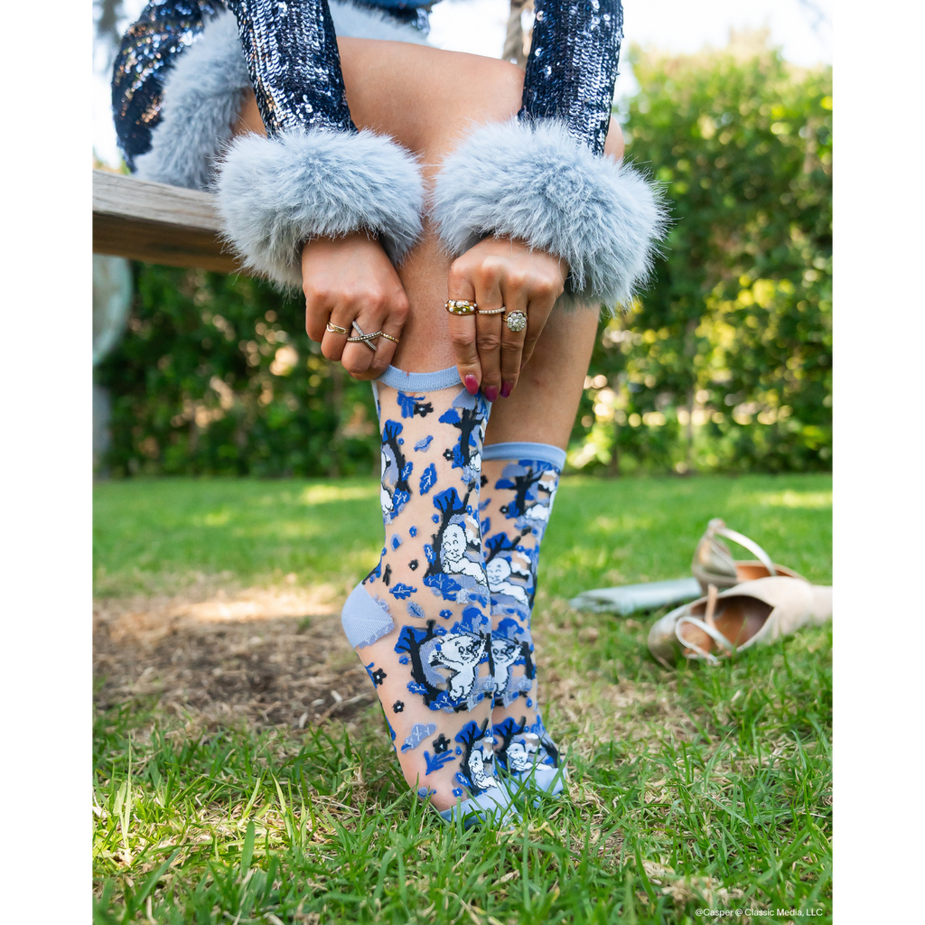 Casper and Trees Sheer Crew Socks