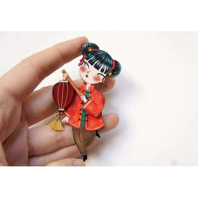 Chinese Girl Lantern Brooch by Laliblue