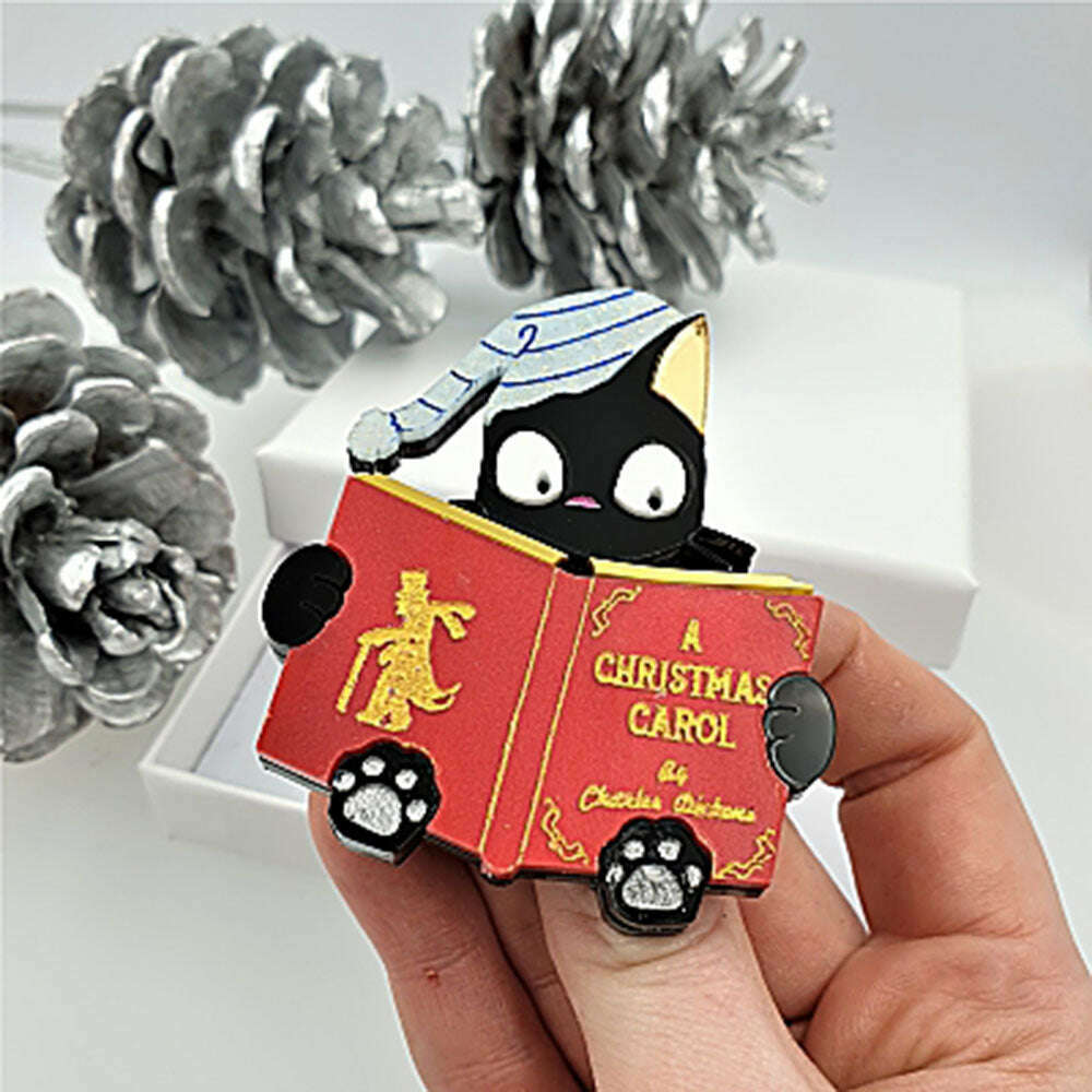Christmas Carol Cat Brooch by Cherryloco