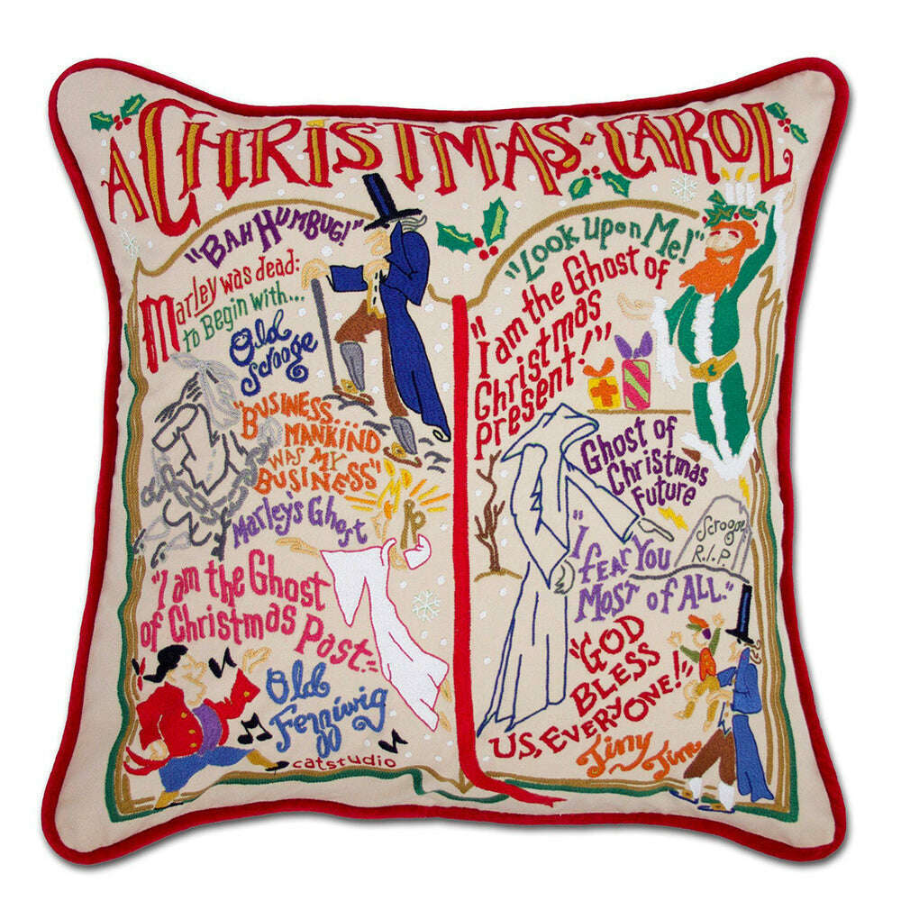 Christmas Carol Hand-Embroidered Pillow by Cat Studio