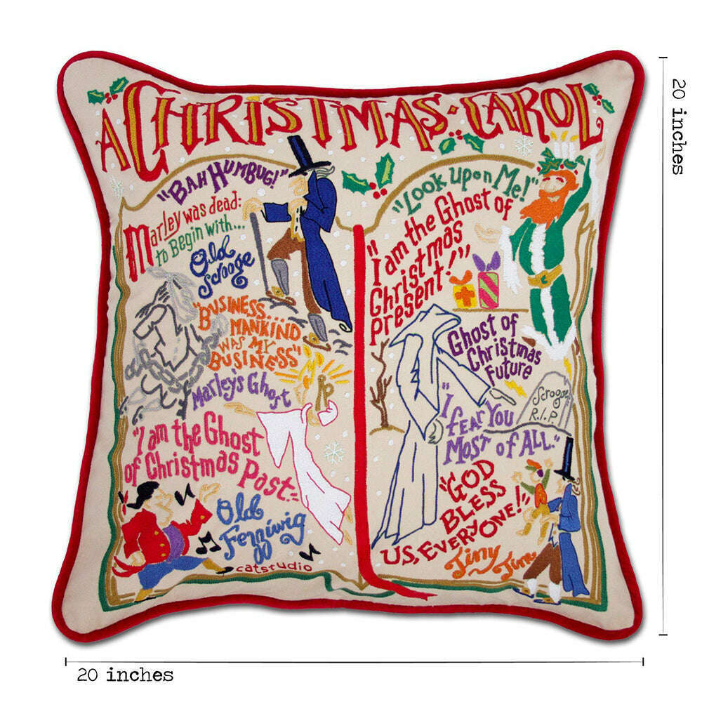 Christmas Carol Hand-Embroidered Pillow by Cat Studio
