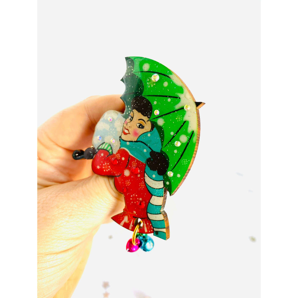 Christmas Umbrella Brooch by Rosie Rose Parker