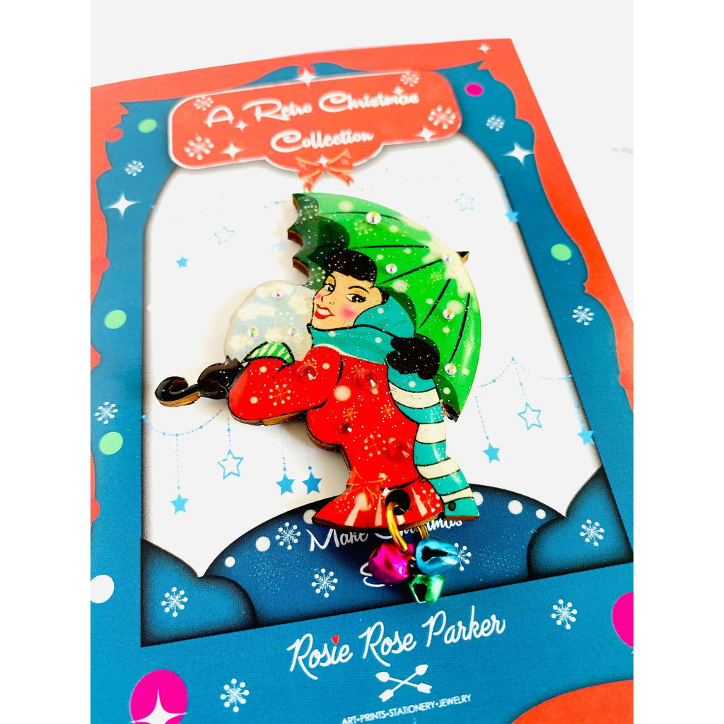 Christmas Umbrella Brooch by Rosie Rose Parker