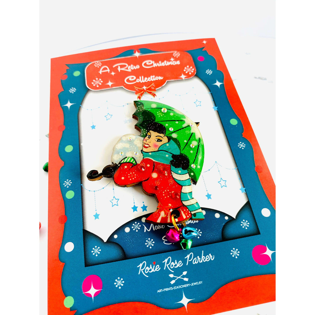 Christmas Umbrella Brooch by Rosie Rose Parker