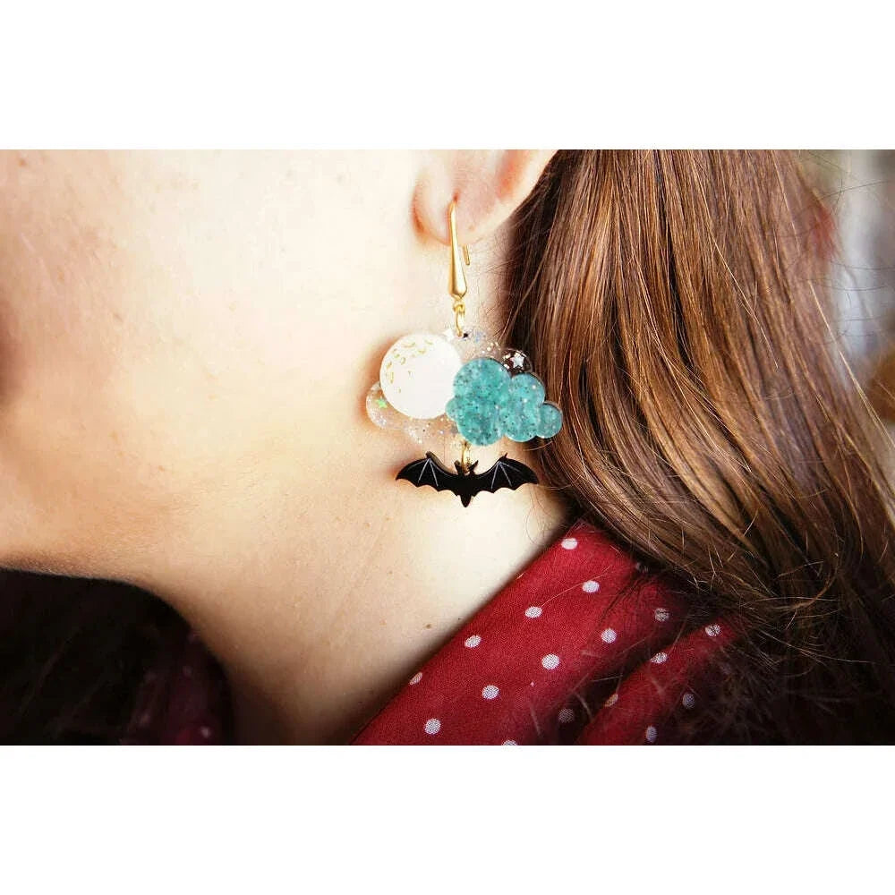 Cloud with Bats Halloween Earrings by Laliblue