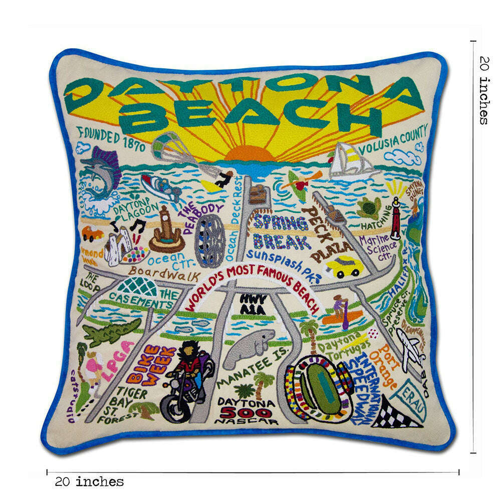 Daytona Beach Hand-Embroidered Pillow
