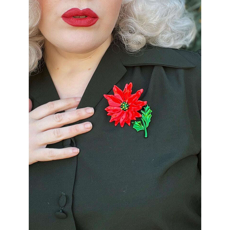 Enamel Poinsettia Statement Brooch by Lipstick & Chrome