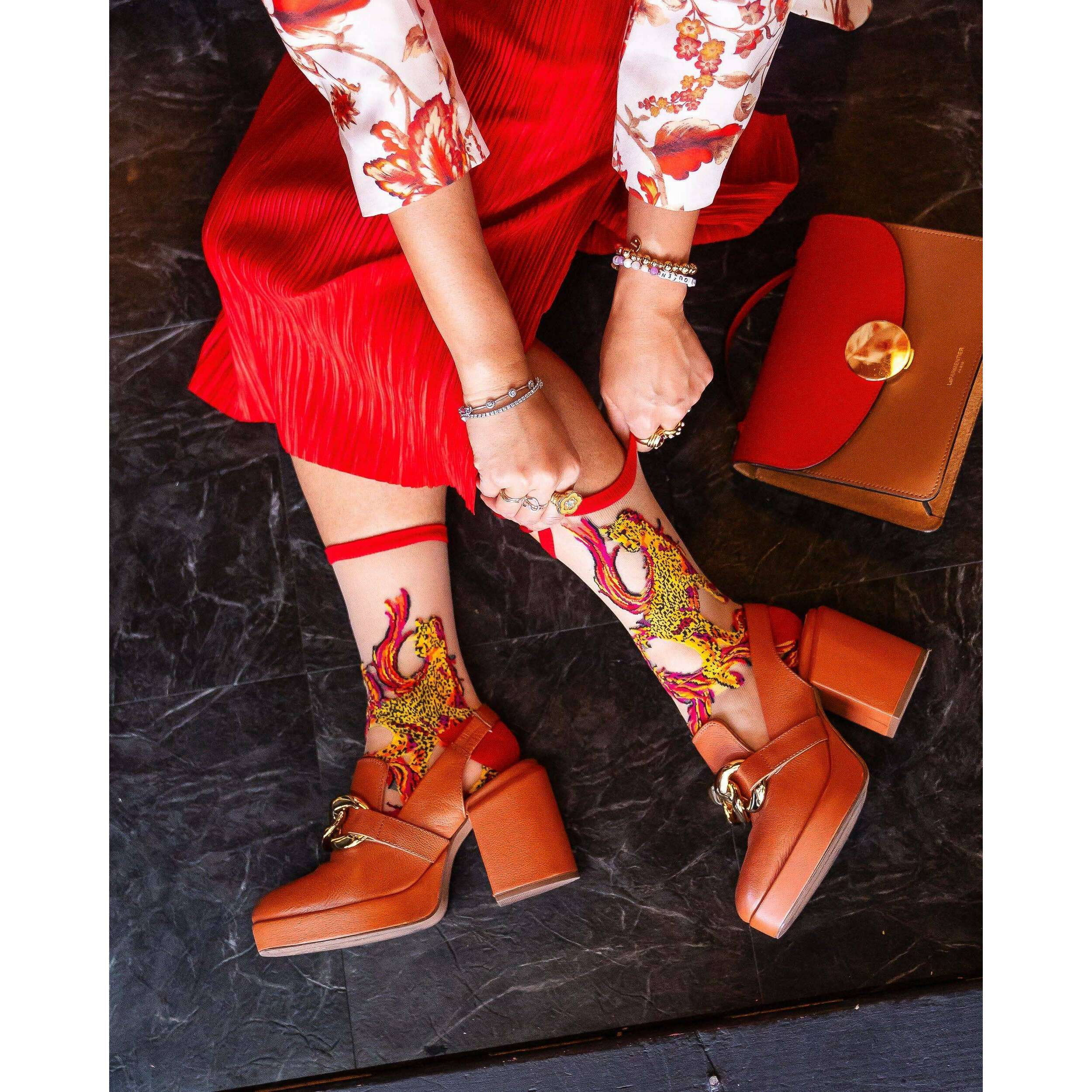 Flaming Cheetah Sheer Crew Sock