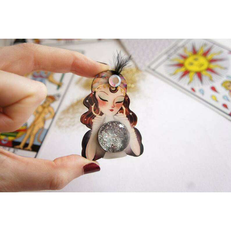 Fortune Teller with Crystal Ball Brooch by Laliblue