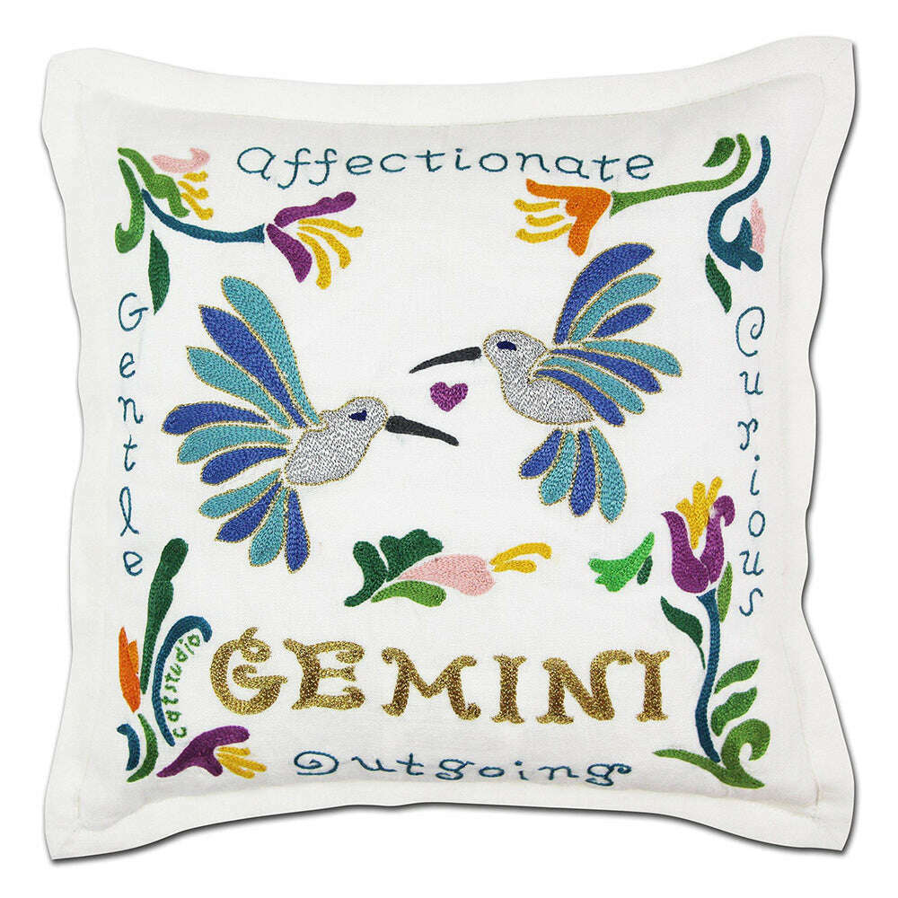 Gemini Astrology Hand-Embroidered Pillow by Cat Studio