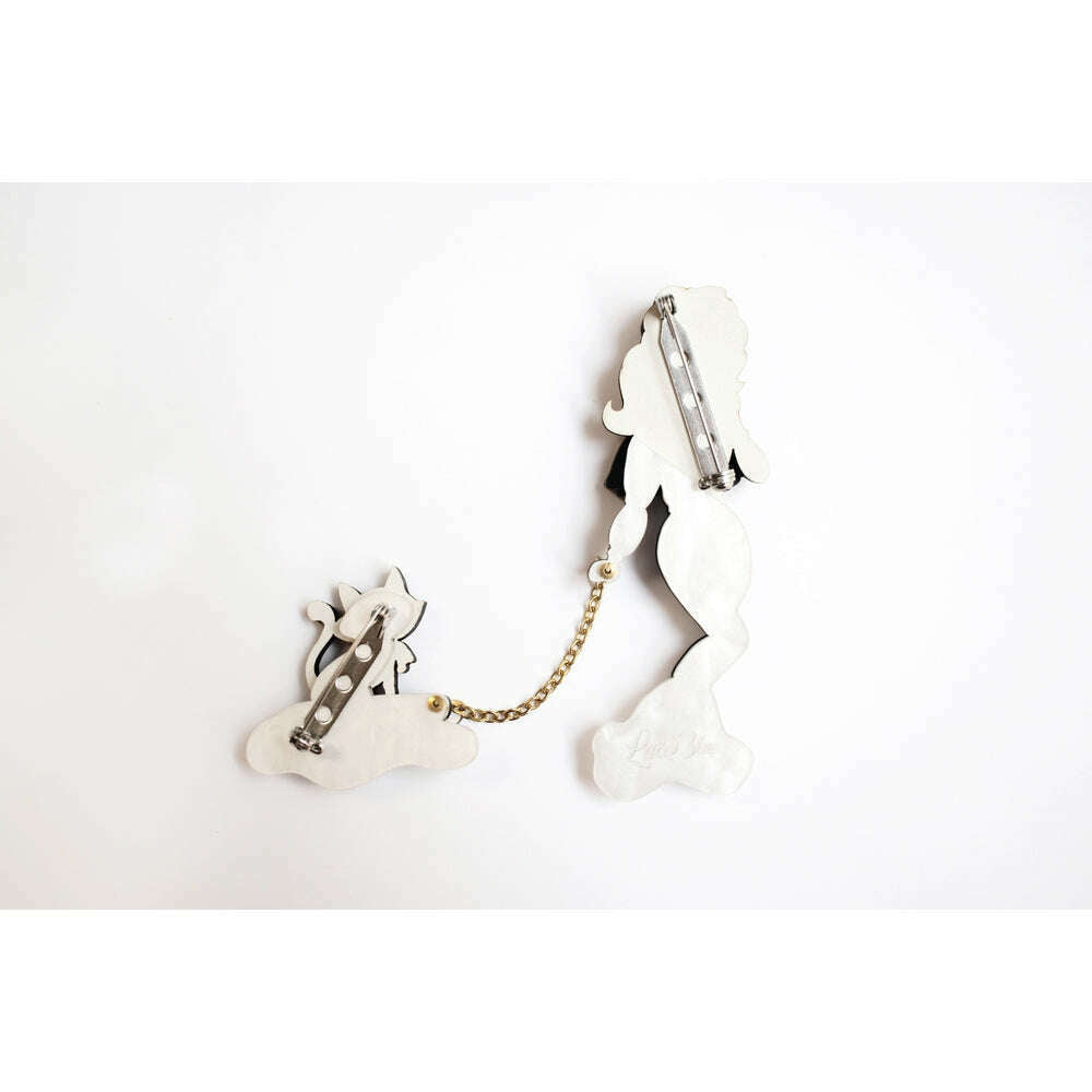 Girl with Cat on Sled Brooch by Laliblue