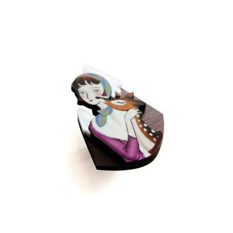 Girl with Deer and Mountains Brooch by Laliblue