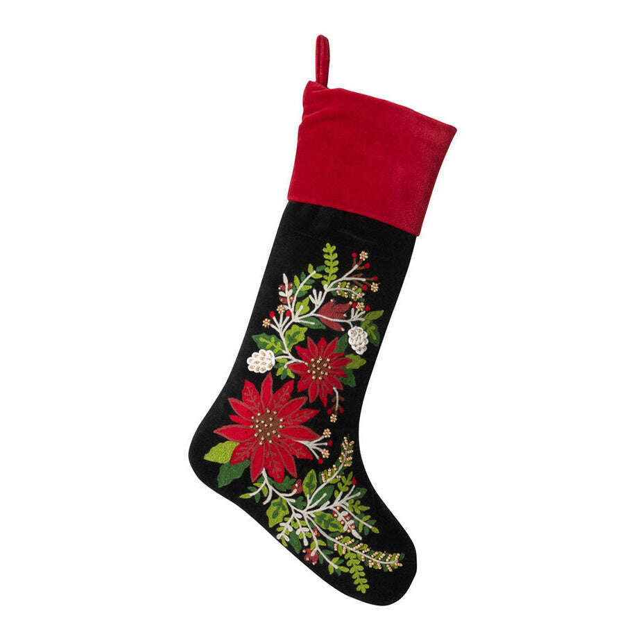 Gorgeous Embroidered Poinsettia Stocking