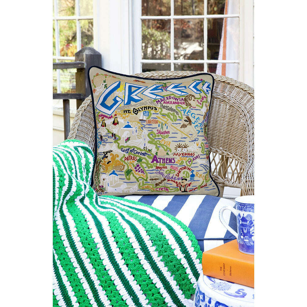 Greece Hand-Embroidered Pillow